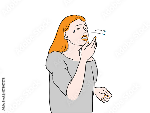 A woman sneezing due to hay fever or allergies
