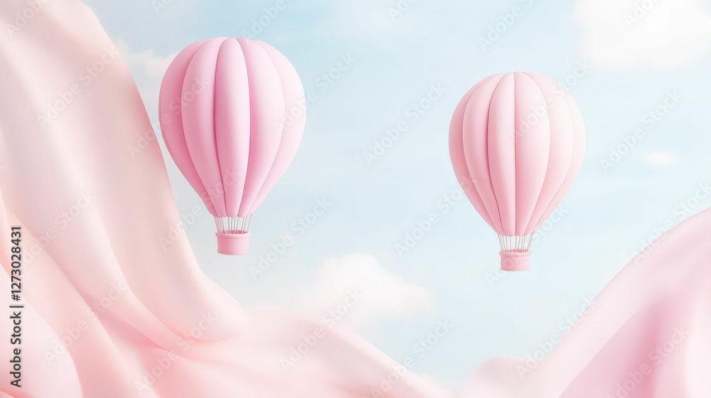 Pastel hot air balloons floating in a soft blue sky scenic view dreamy atmosphere travel serene experience Pastel hot air balloons floating in a soft blue sky scenic view dreamy atmosphere travel serene experience
