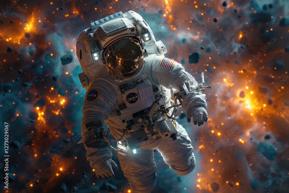 Fototapeta premium astronaut floating in space with a breathtaking galaxy