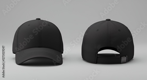 Black Baseball Cap Front and Back View Mockup on Neutral Background