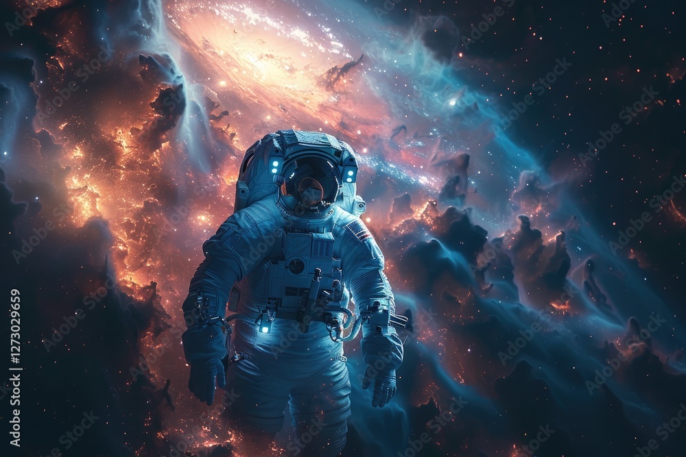 Fototapeta premium astronaut floating in space with a breathtaking galaxy