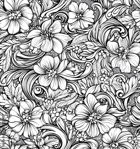 Wallpaper Mural Coloring page of a mandala pattern with floral and paisley designs, perfect for adult coloring pages. The design features thick lines,  Torontodigital.ca