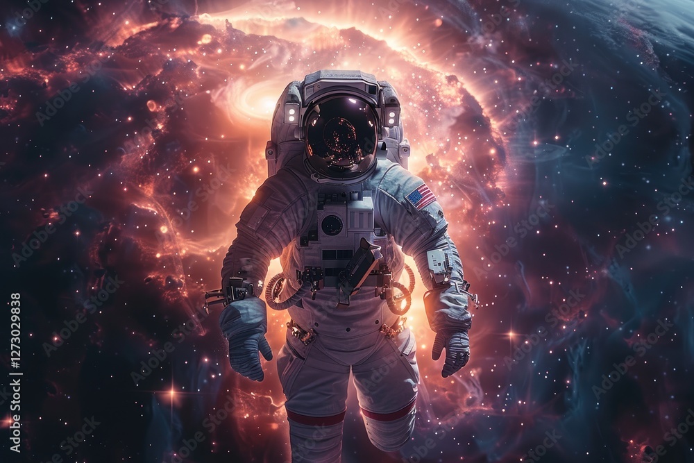 Fototapeta premium astronaut floating in space with a breathtaking galaxy