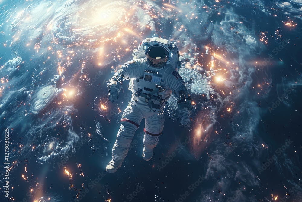 Fototapeta premium astronaut floating in space with a breathtaking galaxy