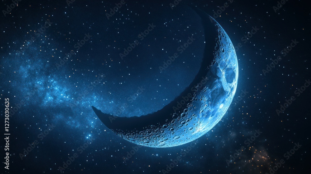 Crescent moon in a vibrant night sky Crescent moon in a vibrant night sky