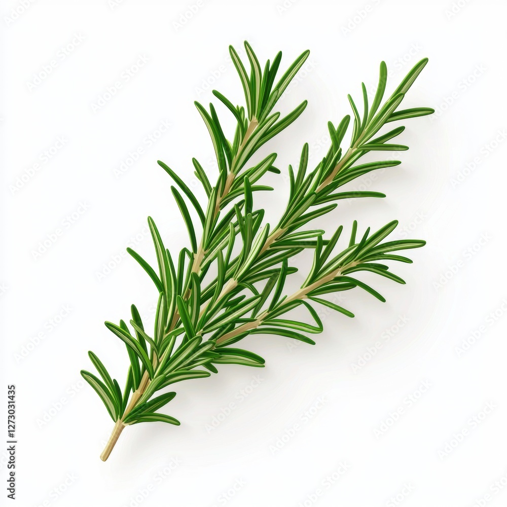 Fresh sprig of rosemary with needle-like leaves isolated on white background Fresh sprig of rosemary with needle-like leaves isolated on white background
