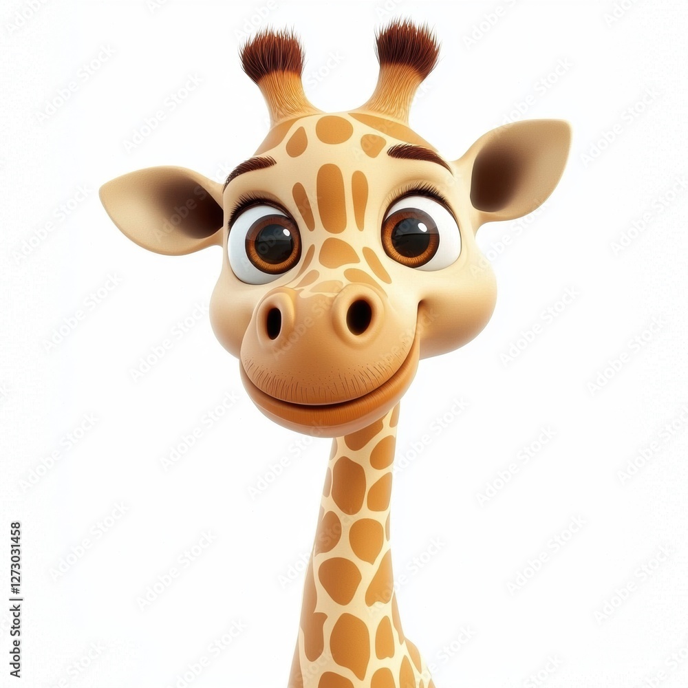 Obraz premium Gentle giraffe with large expressive eyes isolated on white background