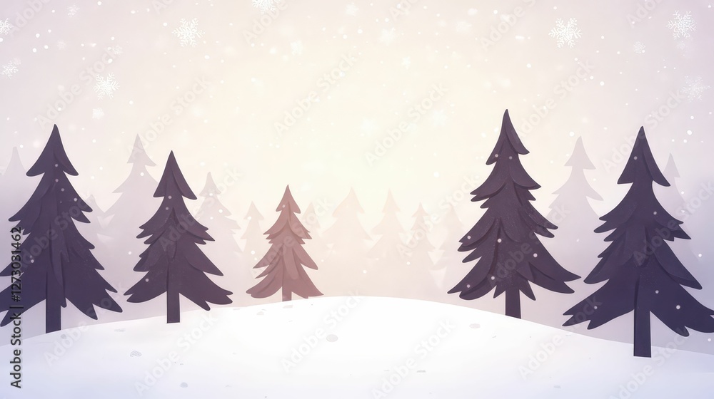 Fototapeta premium Serene snow-covered forest with twinkling trees winter wonderland digital tranquil atmosphere aesthetic view nature's beauty