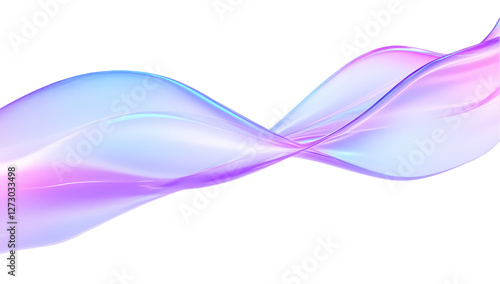 Colorful abstract wavy background with iridescent holographic waves, isolated on white background