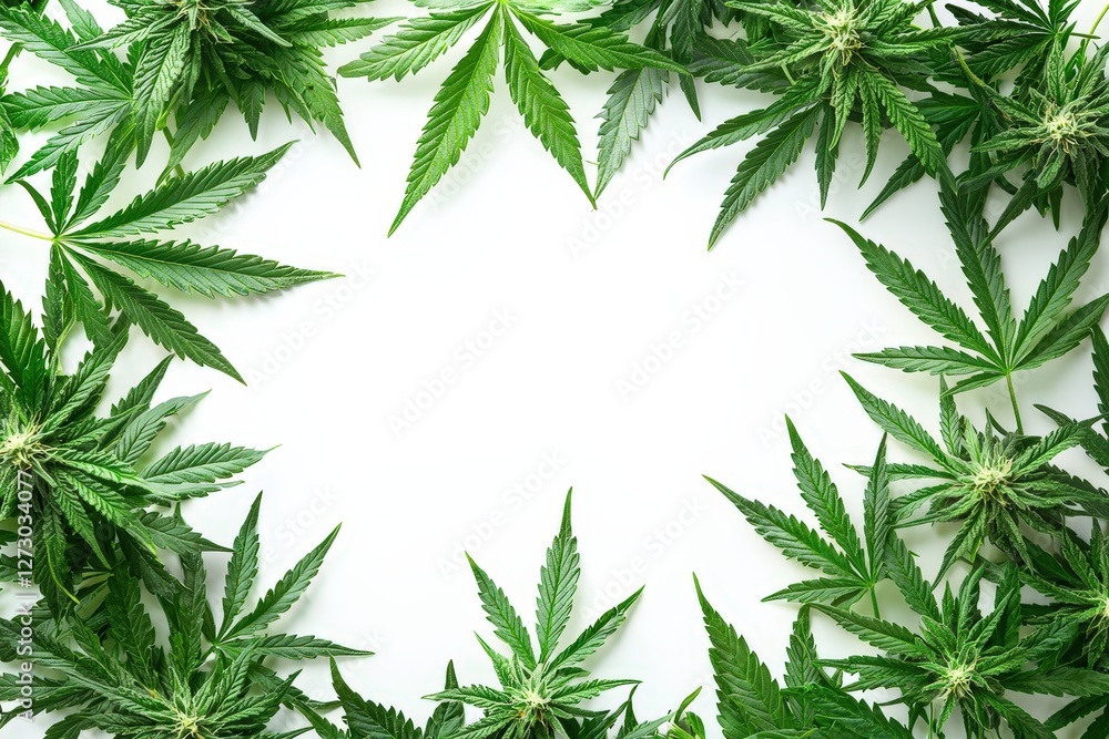 Cannabis border frame framing element on white background Cannabis border frame framing element on white background
