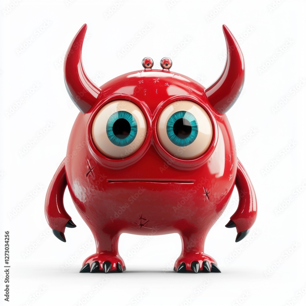 Three-eyed red monster with tiny horns isolated on white background Three-eyed red monster with tiny horns isolated on white background