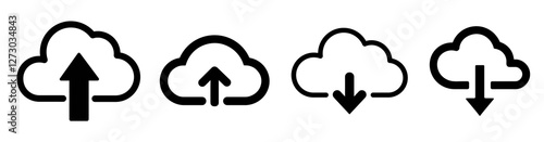 Obraz na płótnie Upload and download icons representing cloud computing services on a transparent background