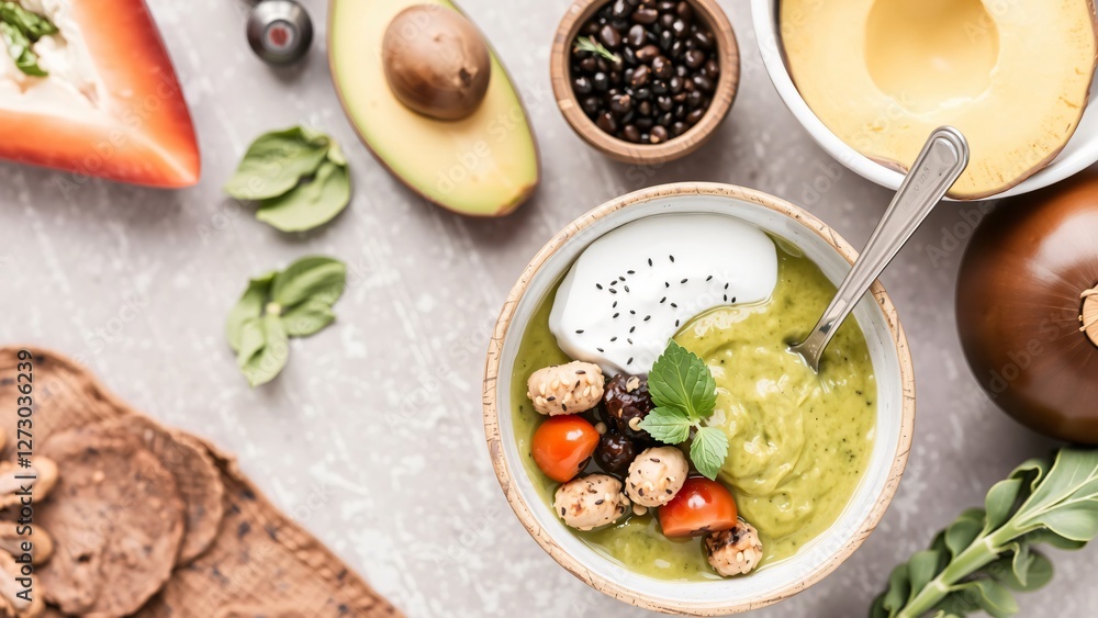 Creamy Avocado Soup with Toasted Chickpeas and Fresh Herbs Creamy Avocado Soup with Toasted Chickpeas and Fresh Herbs