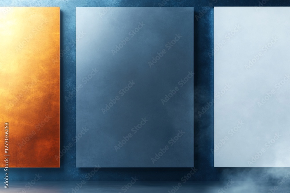 Fototapeta premium Moody textured canvases elegantly arranged showcasing warm copper cool grey and bright white hues. AI Generated