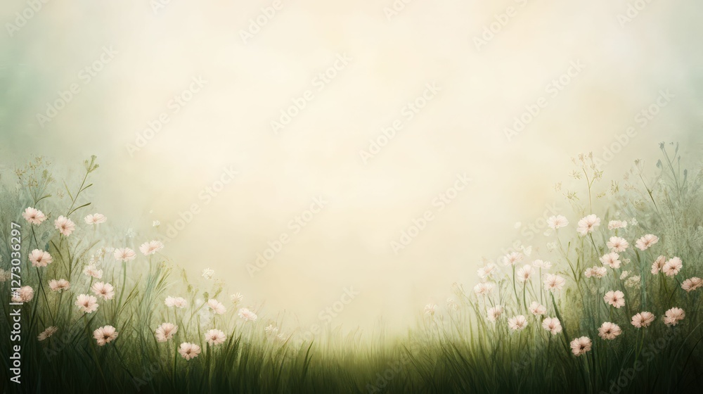 Fototapeta premium Twilight meadow with glowing wildflowers enchanted nature scene ethereal environment serene viewpoint magical concept