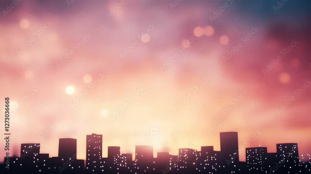 Fototapeta premium Urban rooftop silhouette with glowing city lights at dusk night scene aerial view urban exploration