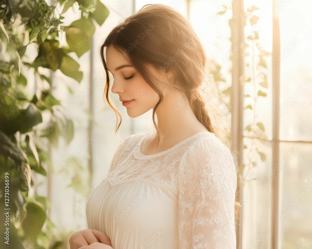 Victorian greenhouse serenity a woman in soft light indoor botanical oasis natural harmony gentle atmosphere Victorian greenhouse serenity a woman in soft light indoor botanical oasis natural harmony gentle atmosphere