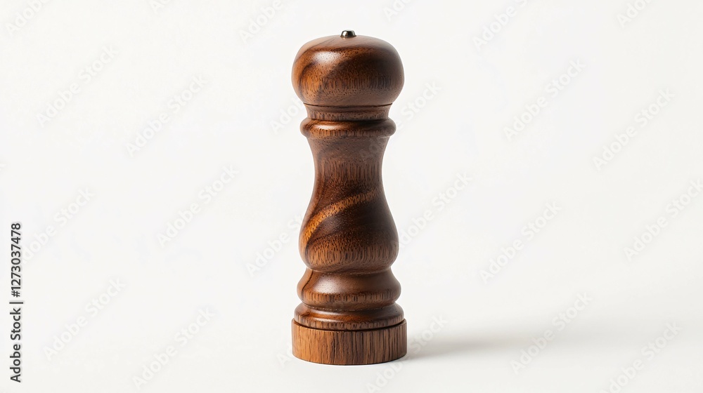 Elegant wooden pepper mill crafted from rich wood with a polished finish, perfect for culinary and kitchenware visuals. Elegant wooden pepper mill crafted from rich wood with a polished finish, perfect for culinary and kitchenware visuals.