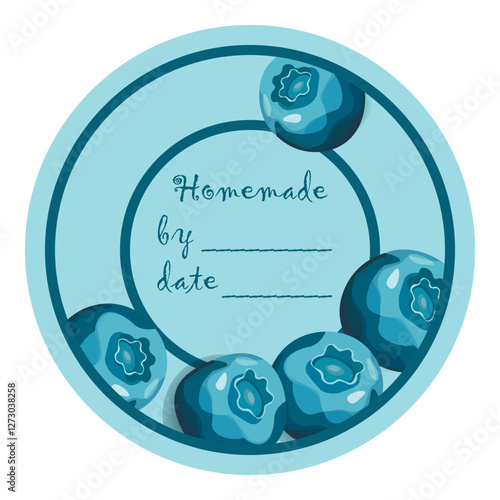Template jam label design. Retro homemade label. Blueberry marmalade dessert product. Doodle vector illustration.