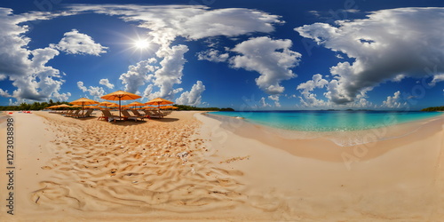Full 360 degrees seamless spherical panorama HDRI equirectangular projection of tropical island beach. Texture environment map for lighting and reflection source rendering 3d scenes.