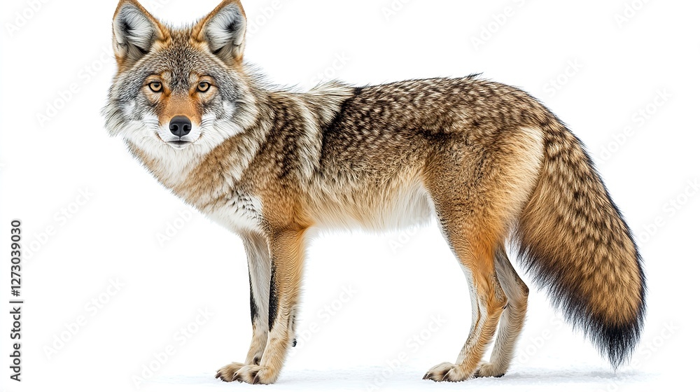 Fototapeta premium realistic png of a coyote standing alert with transparent background for easy integration into designs