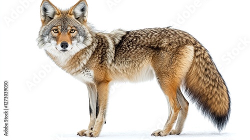 realistic png of a coyote standing alert with transparent background for easy integration into designs