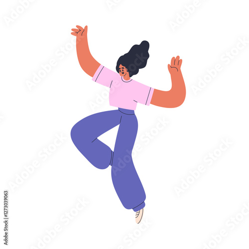Scared shocked woman falling down in panic, fright. Afraid female jumping in ...