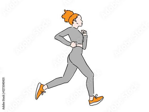 A woman in sporty clothes running.