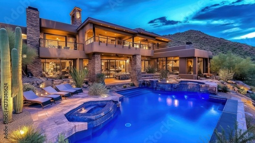 Luxury Desert Home with Stunning Nighttime Pool View