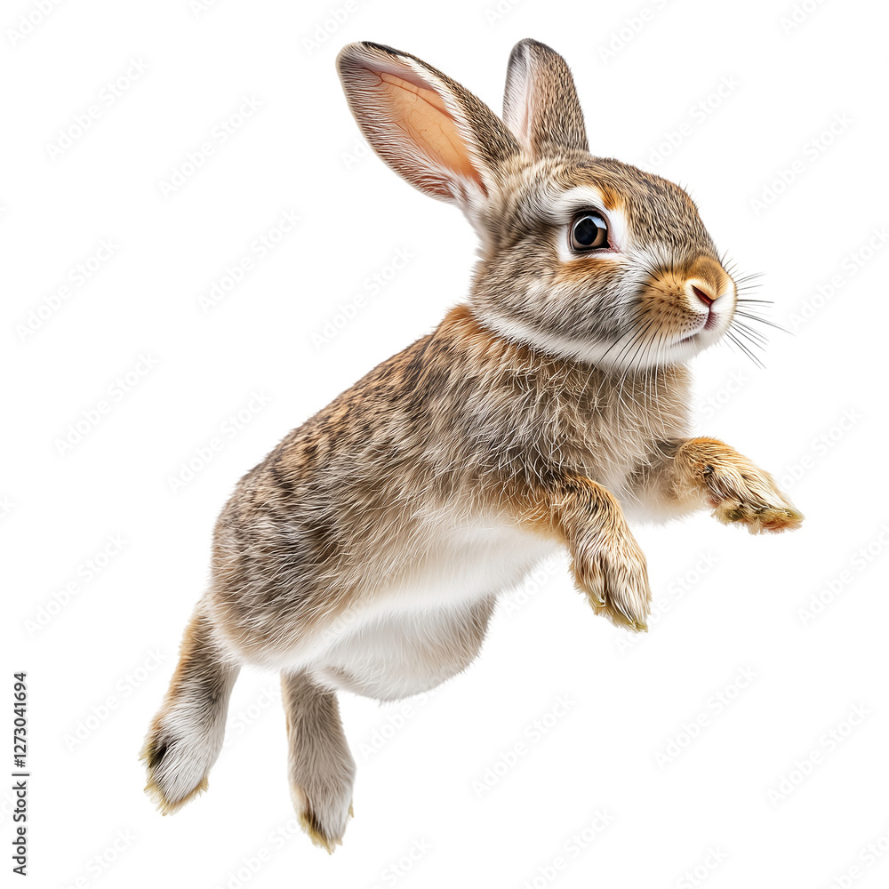 Fototapeta premium Playful rabbit mid-jump isolated on transparent background 
