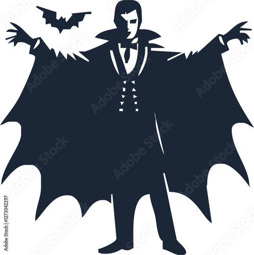 Dracula silhouette vector, Halloween devil in black and white.