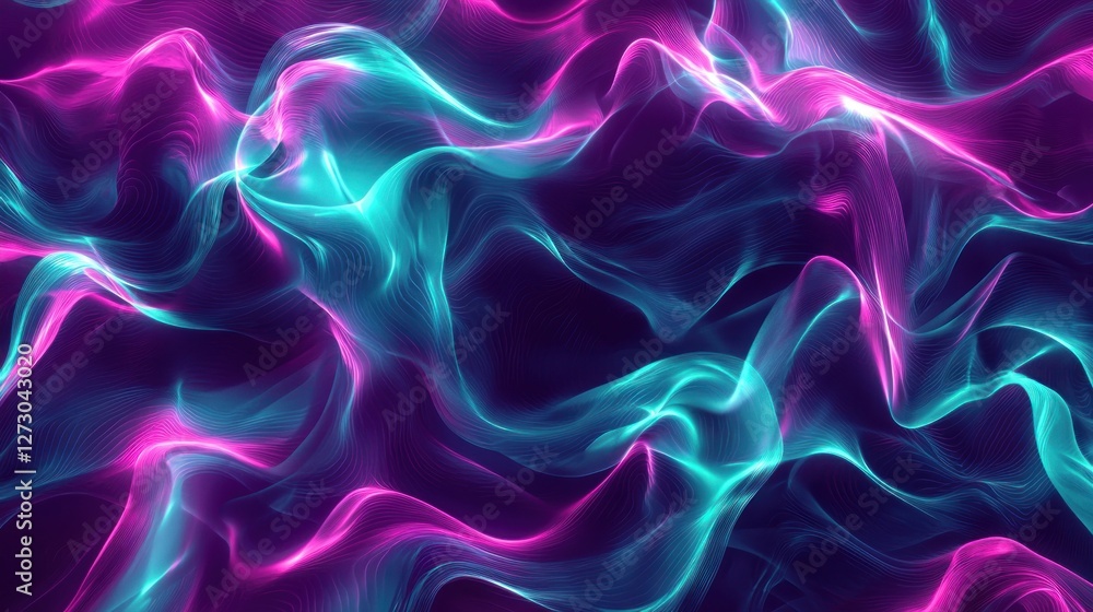 Obraz premium Abstract Neon Wave: A Symphony of Pink and Teal Lights