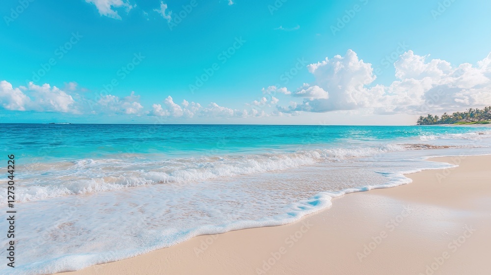 Fototapeta premium Tropical beach paradise with gentle waves and clear blue sky