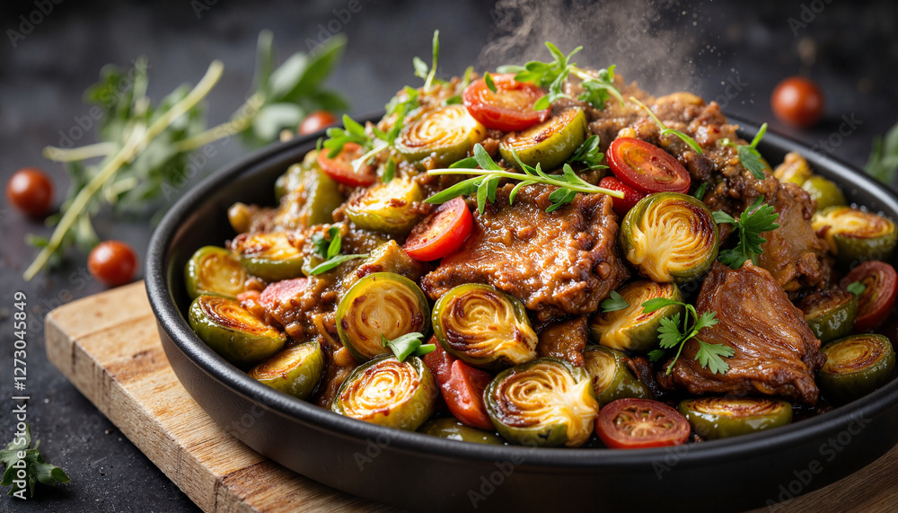 Deliciously cooked Tafelspitz with fresh vegetables in rustic kitchen, culinary art Deliciously cooked Tafelspitz with fresh vegetables in rustic kitchen, culinary art