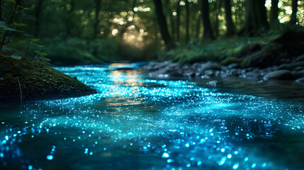 Deken met foto Rivier Bioluminescent bos met gloeiende rivier  © Laura