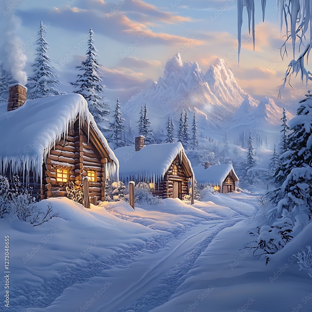 charming wooden cabin in silent snowy woods image charming wooden cabin in silent snowy woods image