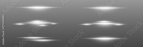 Collection of white glowing lines. Neon flashes of laser beams. On a transparent background.