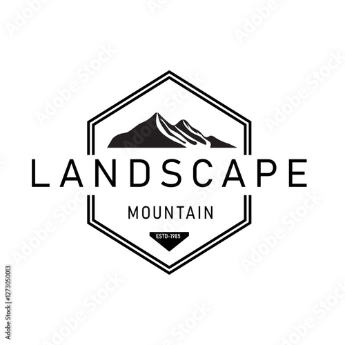 Mountain Silhouette Logo Illustration with Hexagon Symbol Simple Vintage Design This Design is Suitable for Adventure, Nature Tourism and Outdoor Activities Such as Hiking, Camping