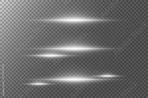 Collection of white glowing lines. Neon flashes of laser beams. On a transparent background.