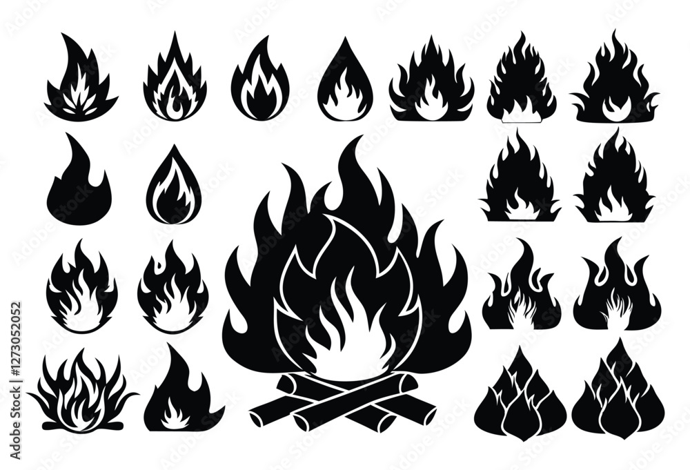 Big set of fire flame vector icons collection. Big set of fire flame vector icons collection.
