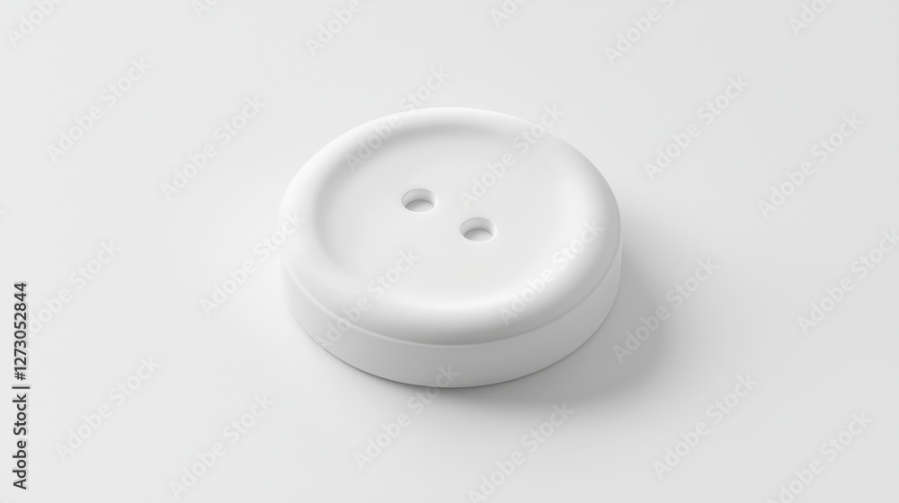 Minimalist white button lying flat, small shadows emphasizing its shape. Minimalist white button lying flat, small shadows emphasizing its shape.