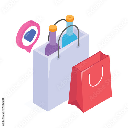Stylish shopping bags with bottles, perfect for online sales promotions.