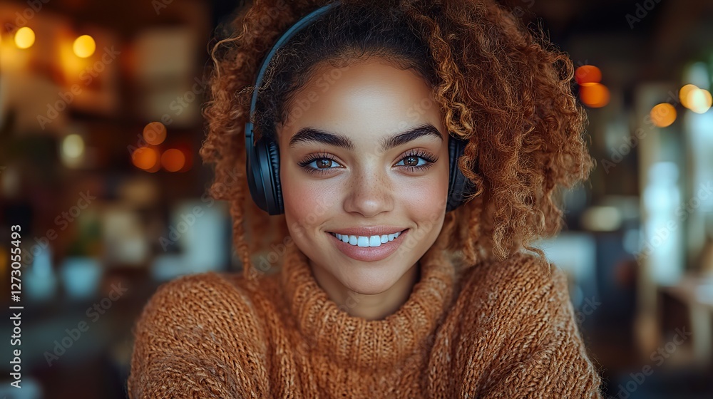 smiling female customer service representative wearing headphones and looking away while working on a laptop at desk in a professional office environment showcasing modern remote support smiling female customer service representative wearing headphones and looking away while working on a laptop at desk in a professional office environment showcasing modern remote support
