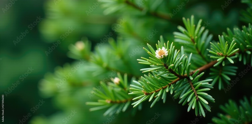 evergreen shrub with needle-like leaves and small white flowers, pine tree, evergreen, natural world evergreen shrub with needle-like leaves and small white flowers, pine tree, evergreen, natural world