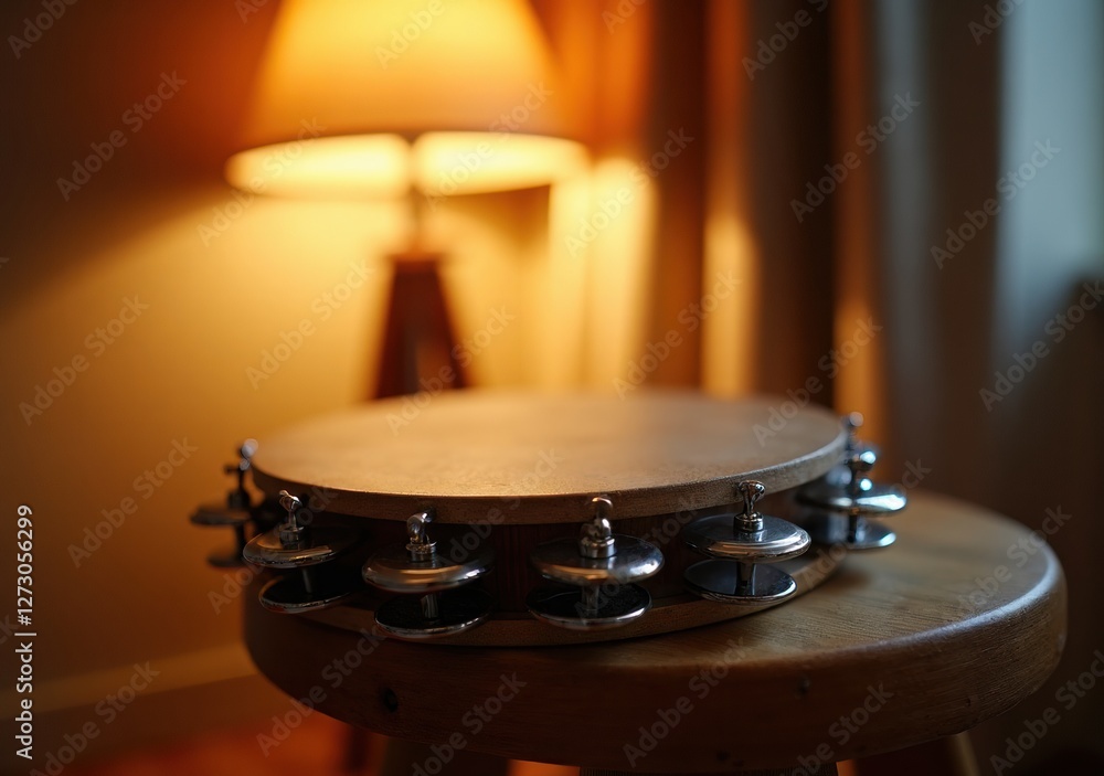 Obraz premium Musical instrument resting on a side table in warm, cozy room light