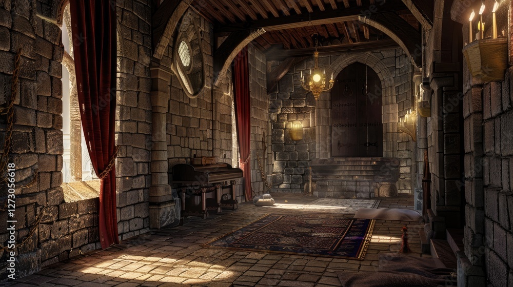 Fototapeta premium Fantasy medieval throne room in the castle.