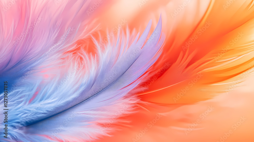 Feather Close-up: Blue and Orange Textures Feather Close-up: Blue and Orange Textures