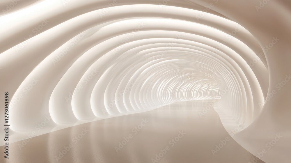Obraz premium Futuristic glowing white corridor with smooth curved architecture surreal tunnel concept