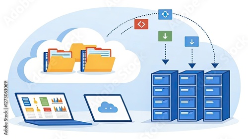 Digital Cloud Storage System for File Management and Data Connectivity with Servers and Laptops photo