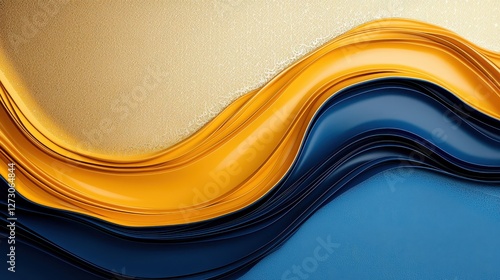 Golden and blue wavy ribbons create an elegant abstract design
